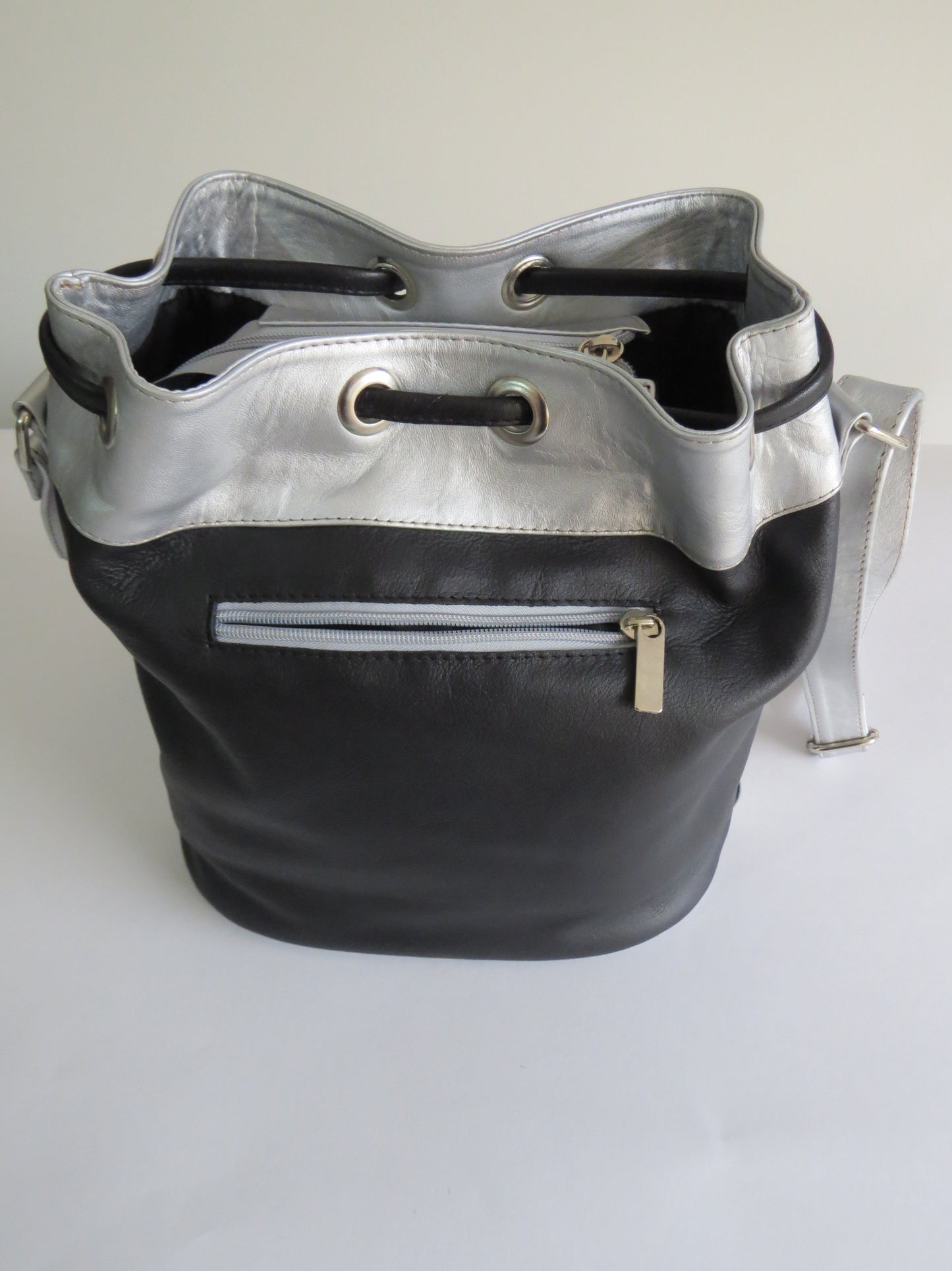 Silver and Black Purse, Large Leather Bag