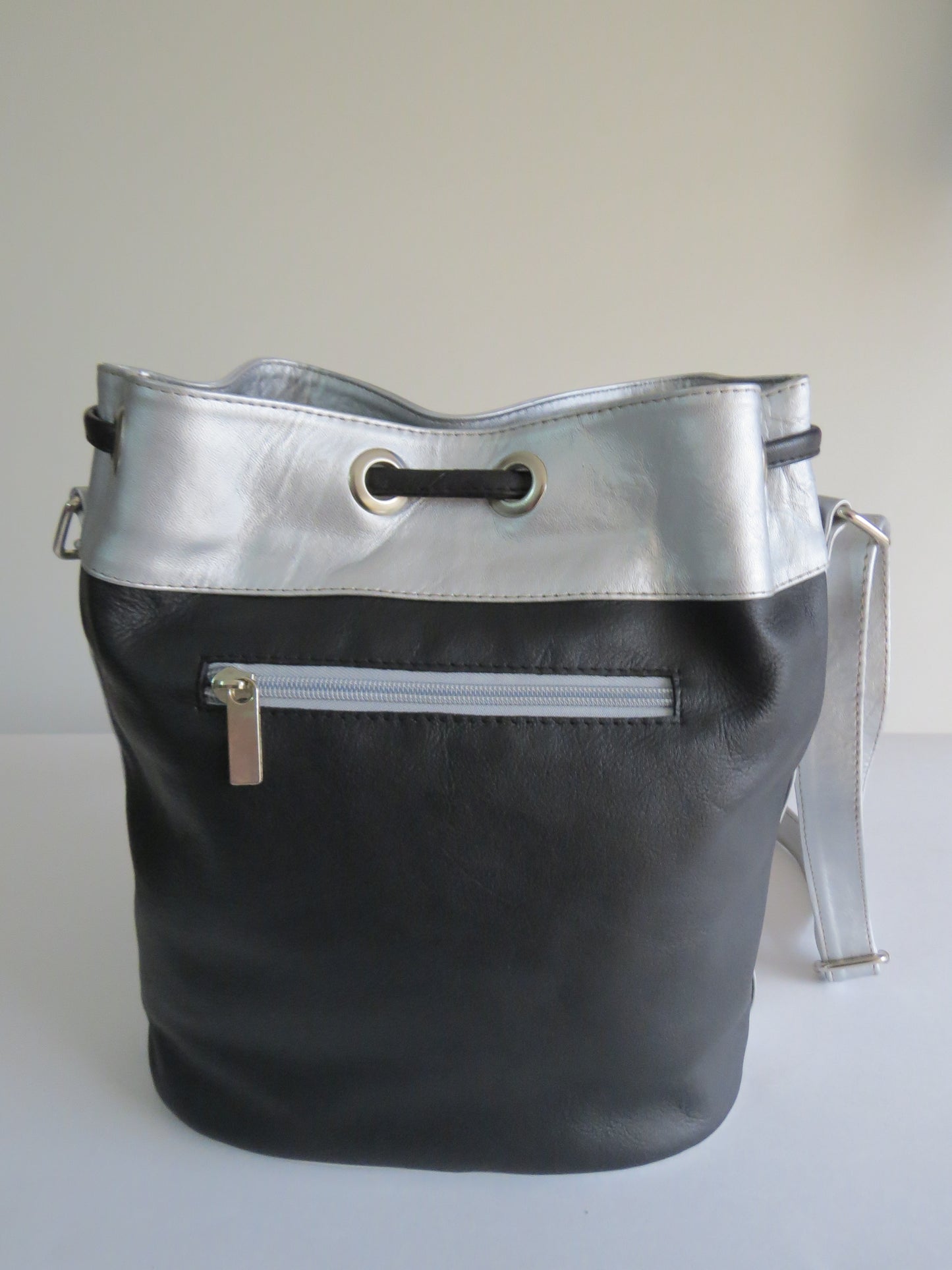 Silver and Black Purse, Large Leather Bag